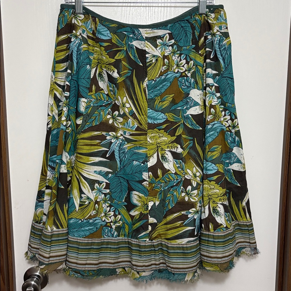Nygard Collection Boho Tropical Floral Skirt Green Teal Fairycore Resort Sz 14P